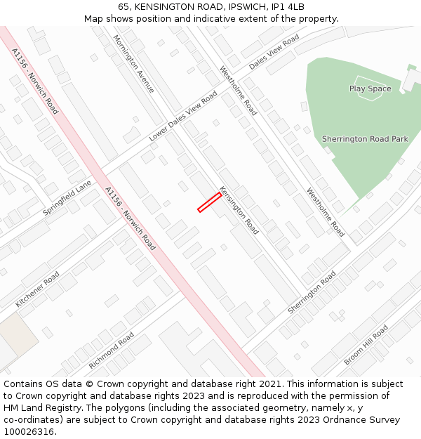 65, KENSINGTON ROAD, IPSWICH, IP1 4LB: Location map and indicative extent of plot