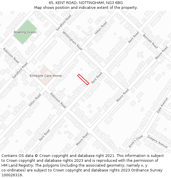 65, KENT ROAD, NOTTINGHAM, NG3 6BG: Location map and indicative extent of plot