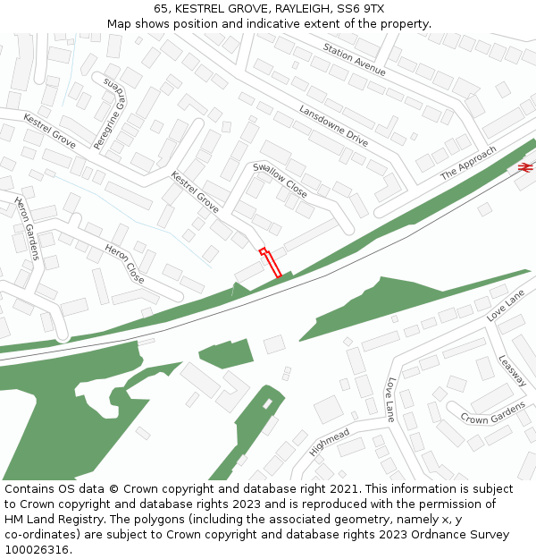 65, KESTREL GROVE, RAYLEIGH, SS6 9TX: Location map and indicative extent of plot