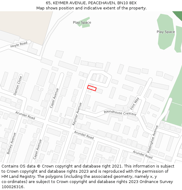 65, KEYMER AVENUE, PEACEHAVEN, BN10 8EX: Location map and indicative extent of plot