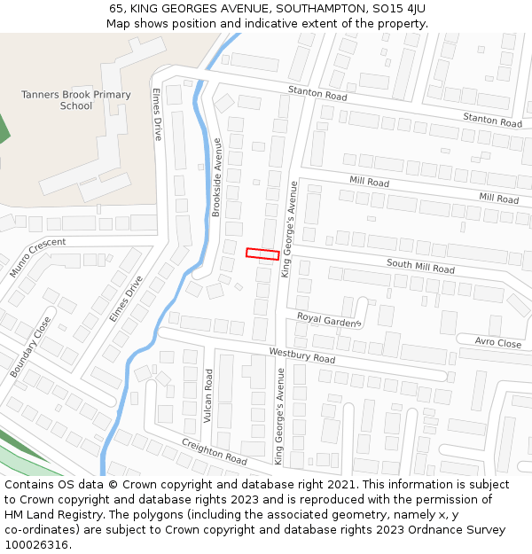 65, KING GEORGES AVENUE, SOUTHAMPTON, SO15 4JU: Location map and indicative extent of plot