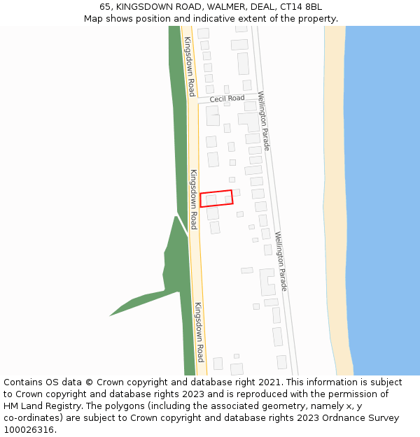 65, KINGSDOWN ROAD, WALMER, DEAL, CT14 8BL: Location map and indicative extent of plot