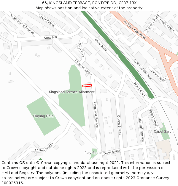 65, KINGSLAND TERRACE, PONTYPRIDD, CF37 1RX: Location map and indicative extent of plot
