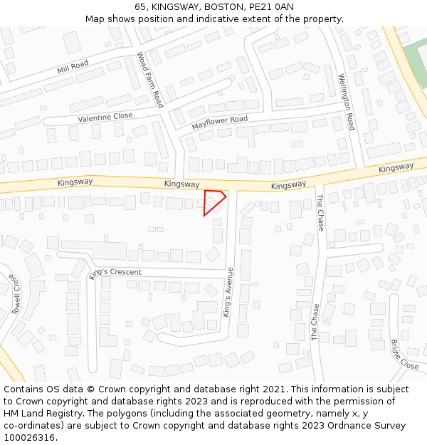 65, KINGSWAY, BOSTON, PE21 0AN: Location map and indicative extent of plot