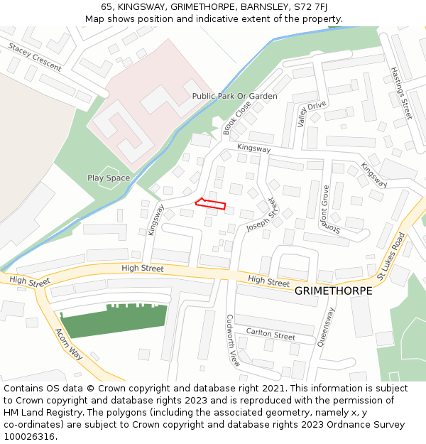 65, KINGSWAY, GRIMETHORPE, BARNSLEY, S72 7FJ: Location map and indicative extent of plot