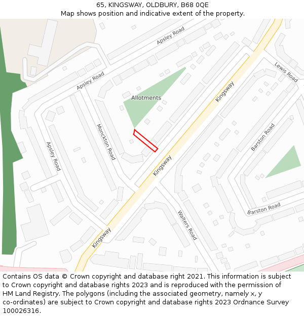 65, KINGSWAY, OLDBURY, B68 0QE: Location map and indicative extent of plot