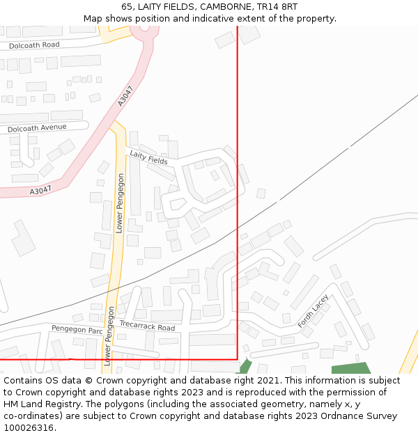 65, LAITY FIELDS, CAMBORNE, TR14 8RT: Location map and indicative extent of plot
