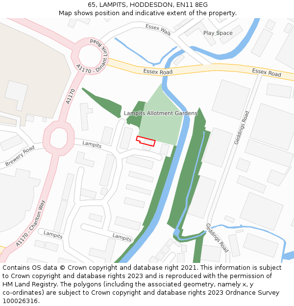 65, LAMPITS, HODDESDON, EN11 8EG: Location map and indicative extent of plot