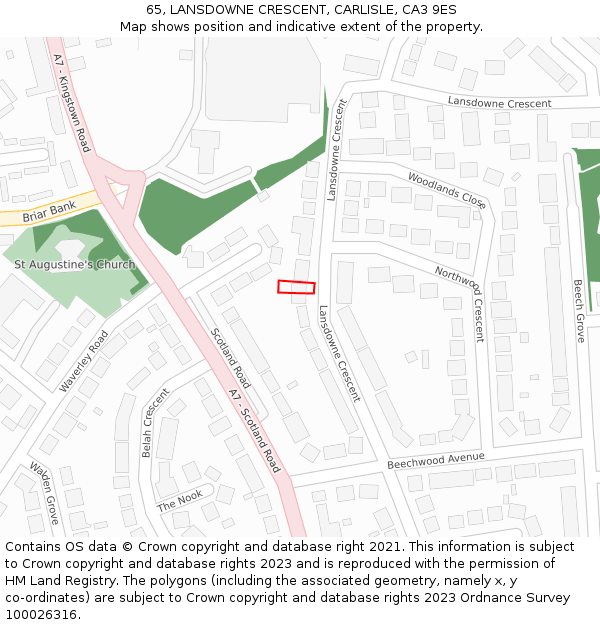 65, LANSDOWNE CRESCENT, CARLISLE, CA3 9ES: Location map and indicative extent of plot