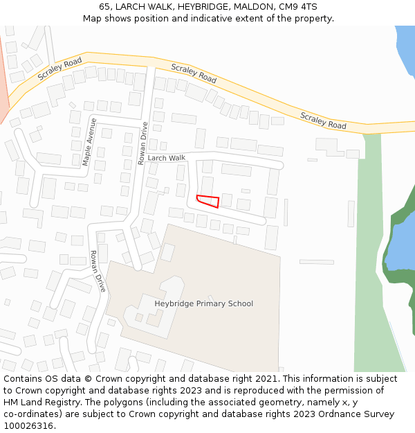 65, LARCH WALK, HEYBRIDGE, MALDON, CM9 4TS: Location map and indicative extent of plot