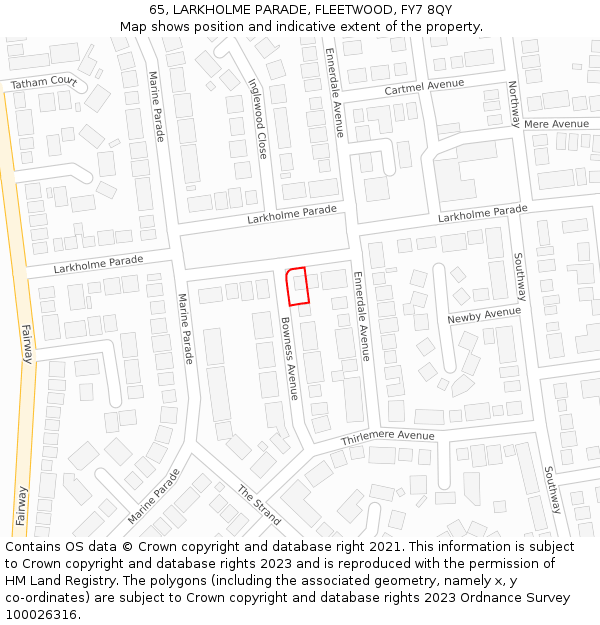 65, LARKHOLME PARADE, FLEETWOOD, FY7 8QY: Location map and indicative extent of plot