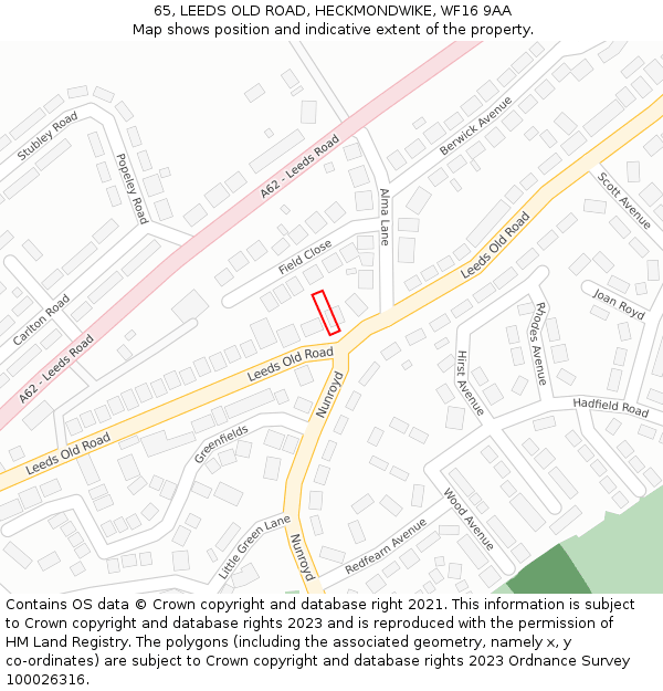 65, LEEDS OLD ROAD, HECKMONDWIKE, WF16 9AA: Location map and indicative extent of plot