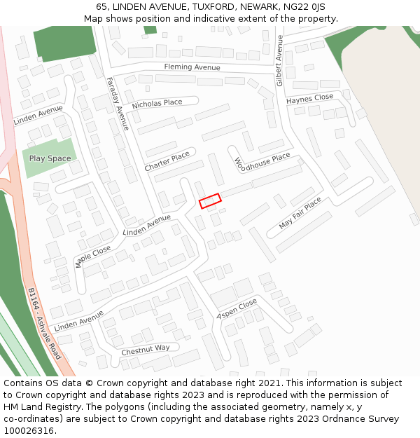 65, LINDEN AVENUE, TUXFORD, NEWARK, NG22 0JS: Location map and indicative extent of plot