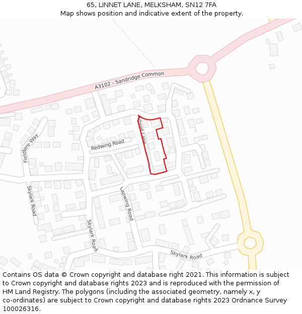 65, LINNET LANE, MELKSHAM, SN12 7FA: Location map and indicative extent of plot