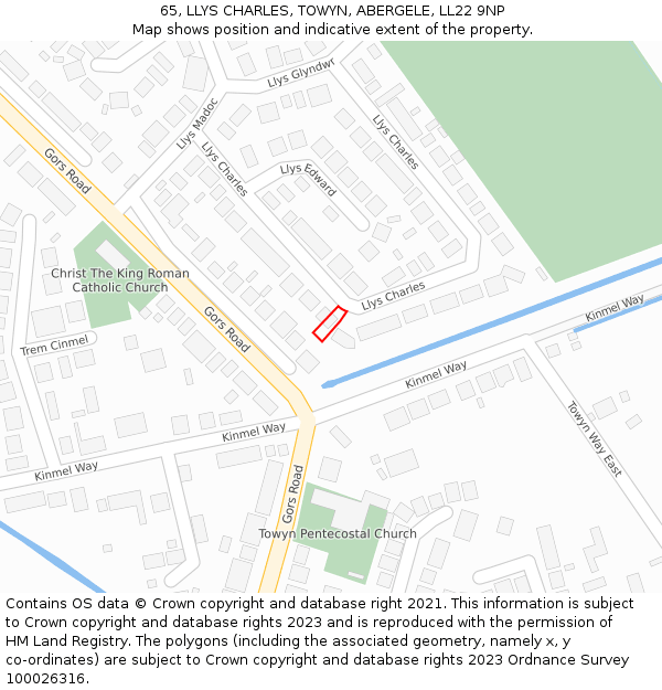 65, LLYS CHARLES, TOWYN, ABERGELE, LL22 9NP: Location map and indicative extent of plot
