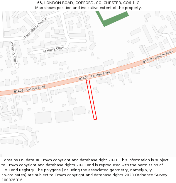 65, LONDON ROAD, COPFORD, COLCHESTER, CO6 1LG: Location map and indicative extent of plot