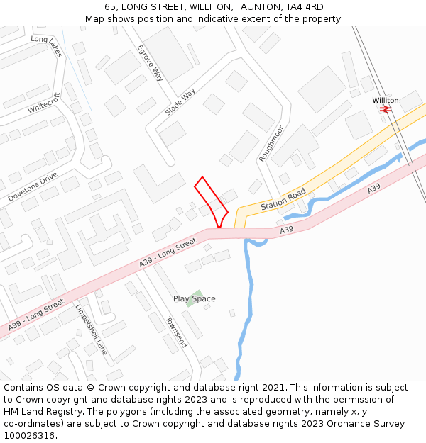 65, LONG STREET, WILLITON, TAUNTON, TA4 4RD: Location map and indicative extent of plot