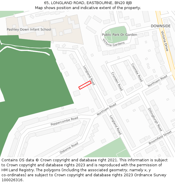 65, LONGLAND ROAD, EASTBOURNE, BN20 8JB: Location map and indicative extent of plot