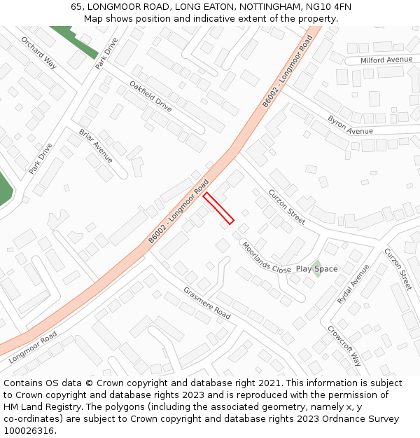 65, LONGMOOR ROAD, LONG EATON, NOTTINGHAM, NG10 4FN: Location map and indicative extent of plot