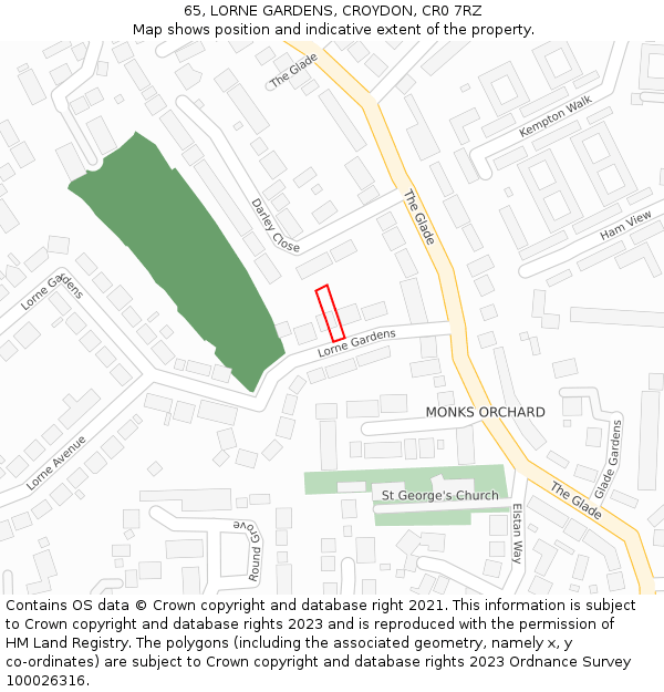 65, LORNE GARDENS, CROYDON, CR0 7RZ: Location map and indicative extent of plot