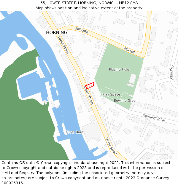 65, LOWER STREET, HORNING, NORWICH, NR12 8AA: Location map and indicative extent of plot