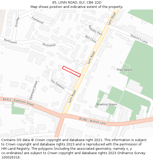 65, LYNN ROAD, ELY, CB6 1DD: Location map and indicative extent of plot