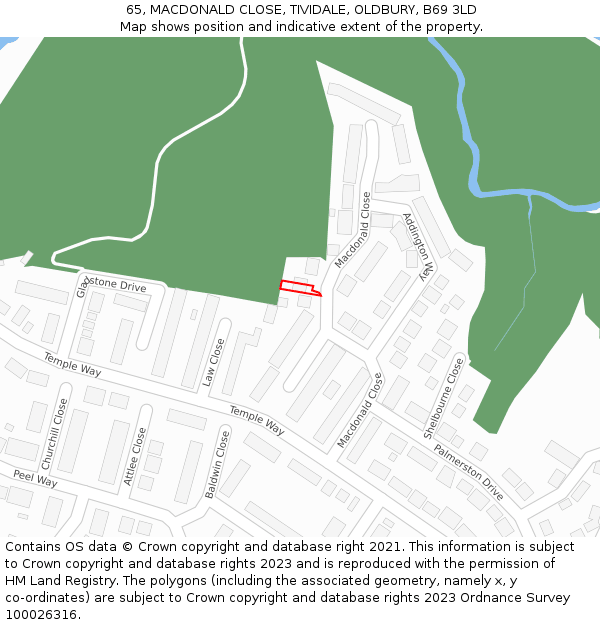 65, MACDONALD CLOSE, TIVIDALE, OLDBURY, B69 3LD: Location map and indicative extent of plot