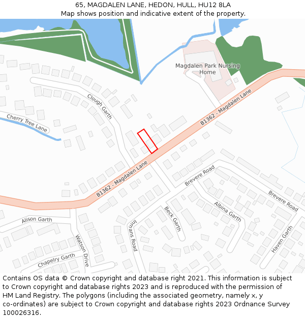 65, MAGDALEN LANE, HEDON, HULL, HU12 8LA: Location map and indicative extent of plot