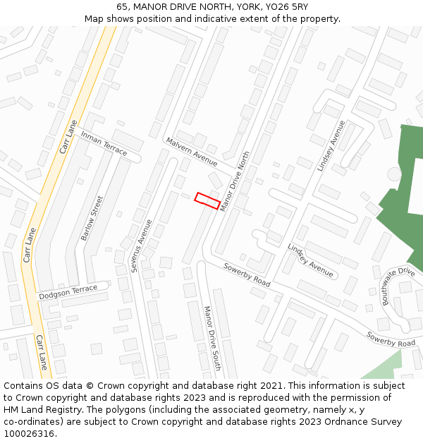 65, MANOR DRIVE NORTH, YORK, YO26 5RY: Location map and indicative extent of plot