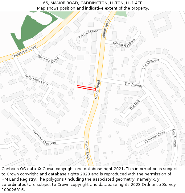 65, MANOR ROAD, CADDINGTON, LUTON, LU1 4EE: Location map and indicative extent of plot