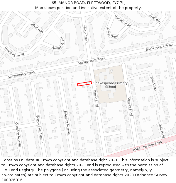 65, MANOR ROAD, FLEETWOOD, FY7 7LJ: Location map and indicative extent of plot