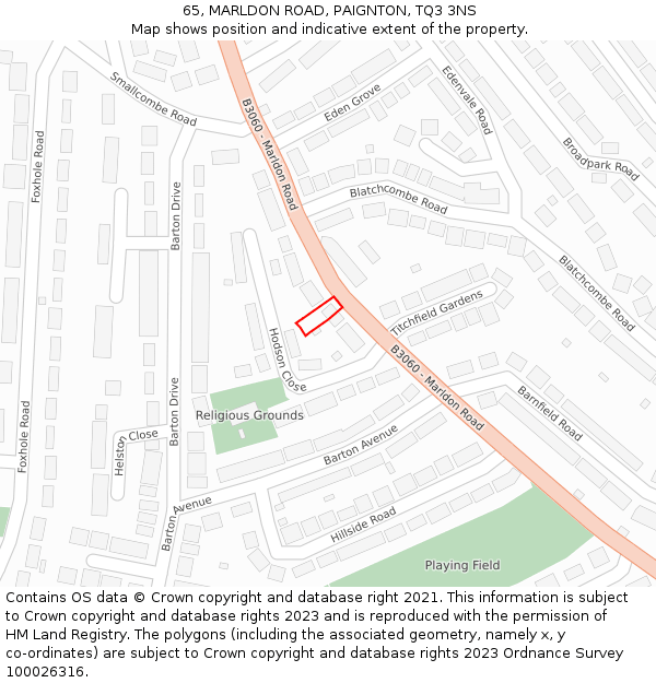 65, MARLDON ROAD, PAIGNTON, TQ3 3NS: Location map and indicative extent of plot