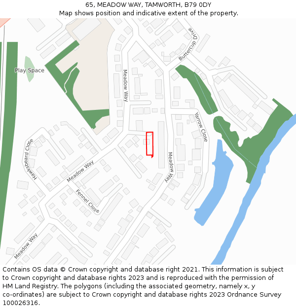 65, MEADOW WAY, TAMWORTH, B79 0DY: Location map and indicative extent of plot