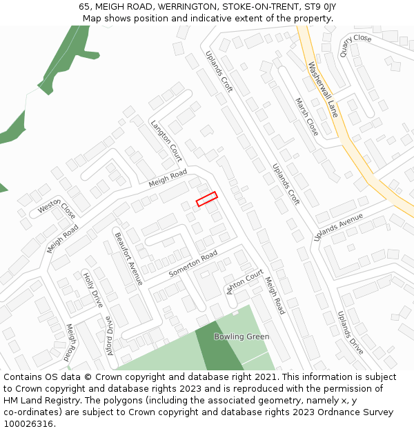 65, MEIGH ROAD, WERRINGTON, STOKE-ON-TRENT, ST9 0JY: Location map and indicative extent of plot