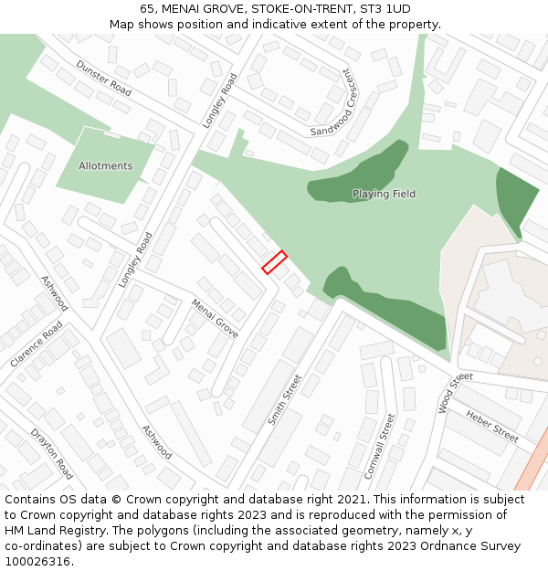 65, MENAI GROVE, STOKE-ON-TRENT, ST3 1UD: Location map and indicative extent of plot