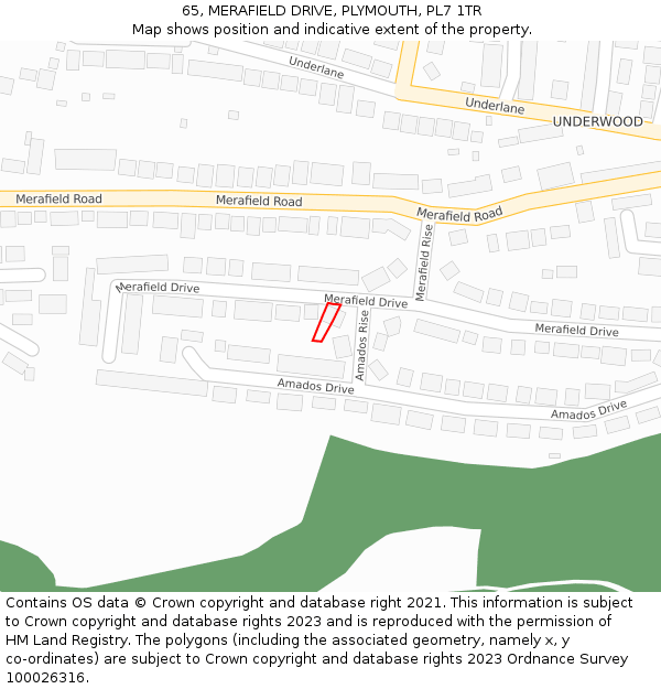 65, MERAFIELD DRIVE, PLYMOUTH, PL7 1TR: Location map and indicative extent of plot