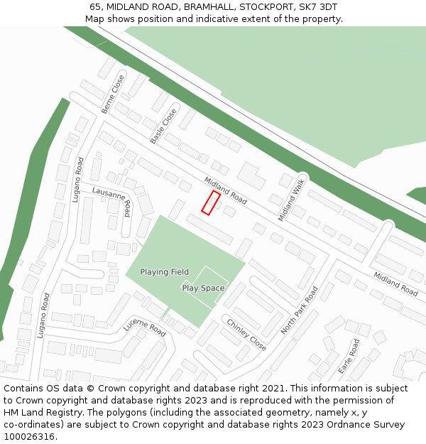 65, MIDLAND ROAD, BRAMHALL, STOCKPORT, SK7 3DT: Location map and indicative extent of plot