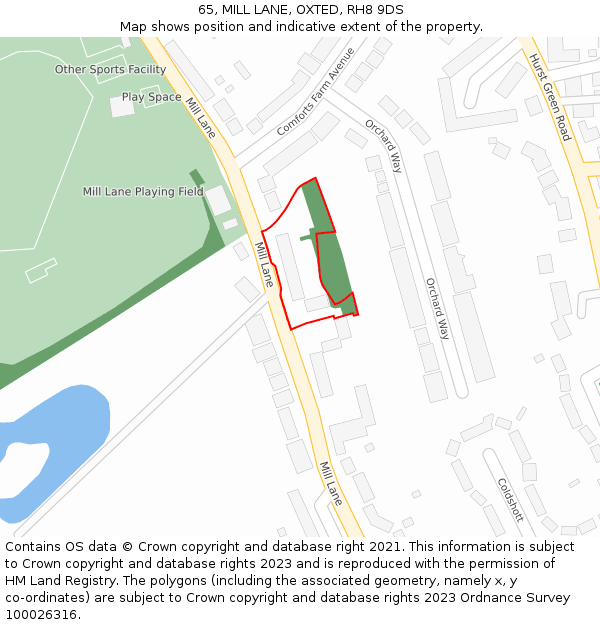 65, MILL LANE, OXTED, RH8 9DS: Location map and indicative extent of plot