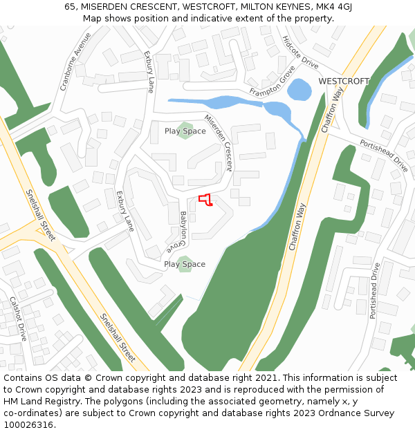 65, MISERDEN CRESCENT, WESTCROFT, MILTON KEYNES, MK4 4GJ: Location map and indicative extent of plot