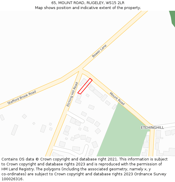 65, MOUNT ROAD, RUGELEY, WS15 2LR: Location map and indicative extent of plot