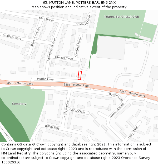 65, MUTTON LANE, POTTERS BAR, EN6 2NX: Location map and indicative extent of plot