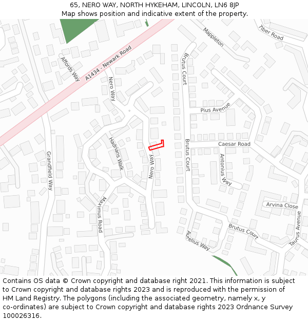 65, NERO WAY, NORTH HYKEHAM, LINCOLN, LN6 8JP: Location map and indicative extent of plot