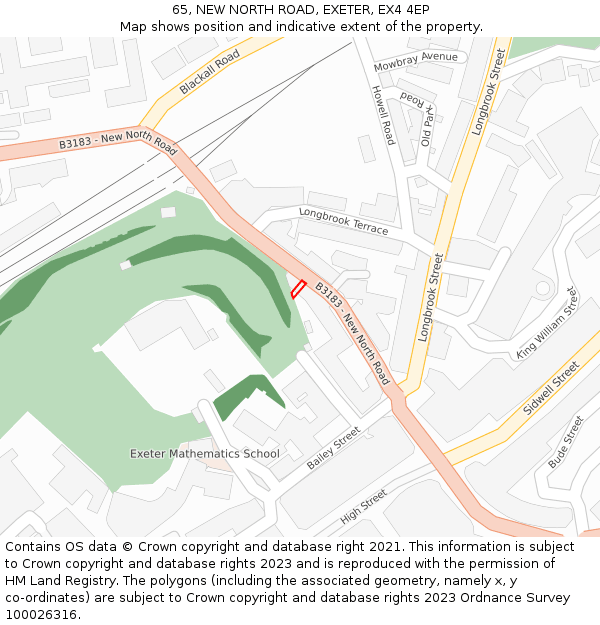 65, NEW NORTH ROAD, EXETER, EX4 4EP: Location map and indicative extent of plot