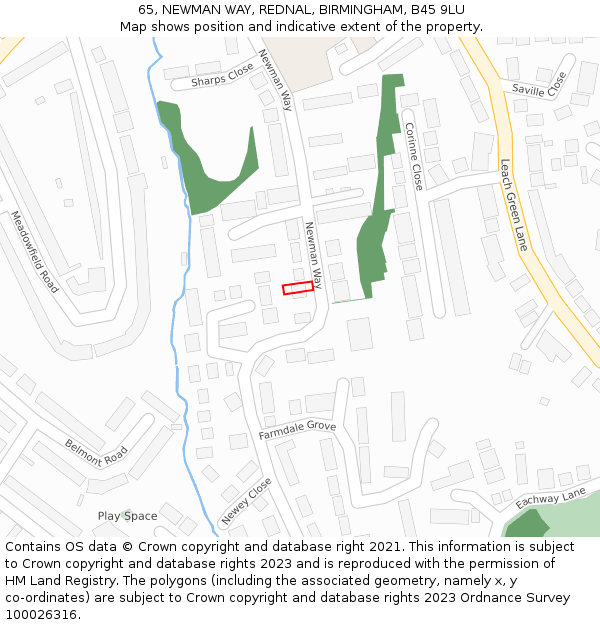 65, NEWMAN WAY, REDNAL, BIRMINGHAM, B45 9LU: Location map and indicative extent of plot