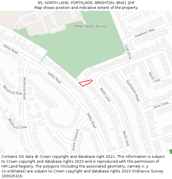 65, NORTH LANE, PORTSLADE, BRIGHTON, BN41 2HF: Location map and indicative extent of plot