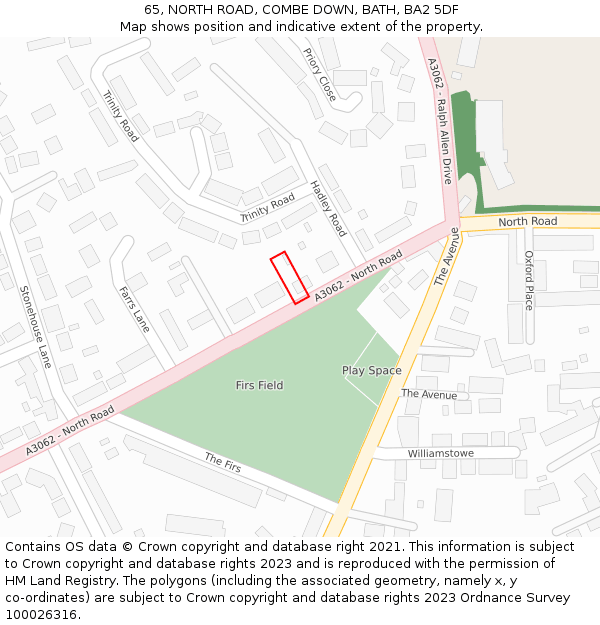 65, NORTH ROAD, COMBE DOWN, BATH, BA2 5DF: Location map and indicative extent of plot