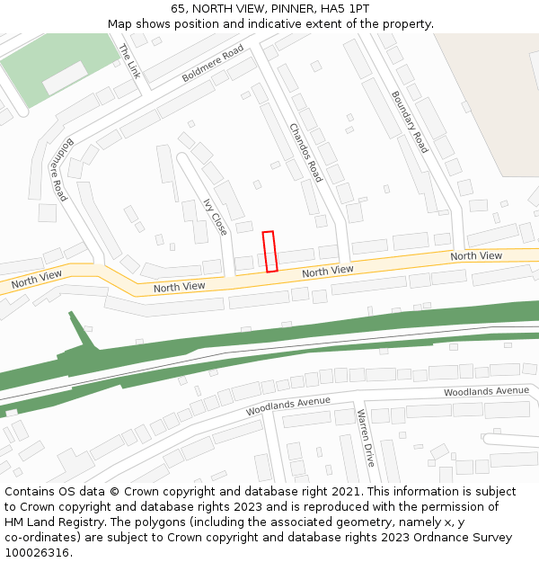 65, NORTH VIEW, PINNER, HA5 1PT: Location map and indicative extent of plot