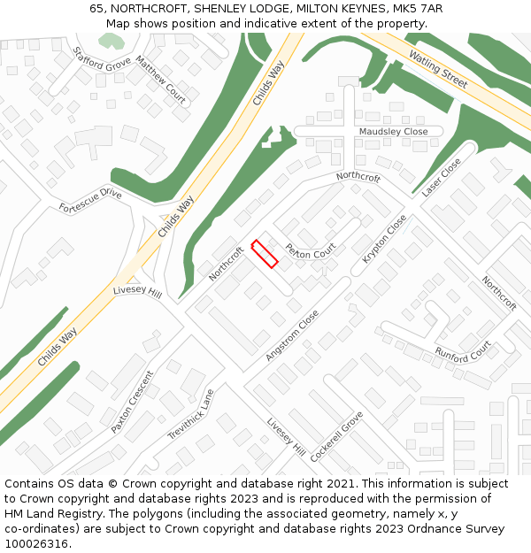 65, NORTHCROFT, SHENLEY LODGE, MILTON KEYNES, MK5 7AR: Location map and indicative extent of plot