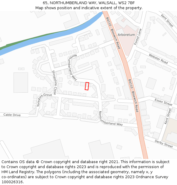 65, NORTHUMBERLAND WAY, WALSALL, WS2 7BF: Location map and indicative extent of plot