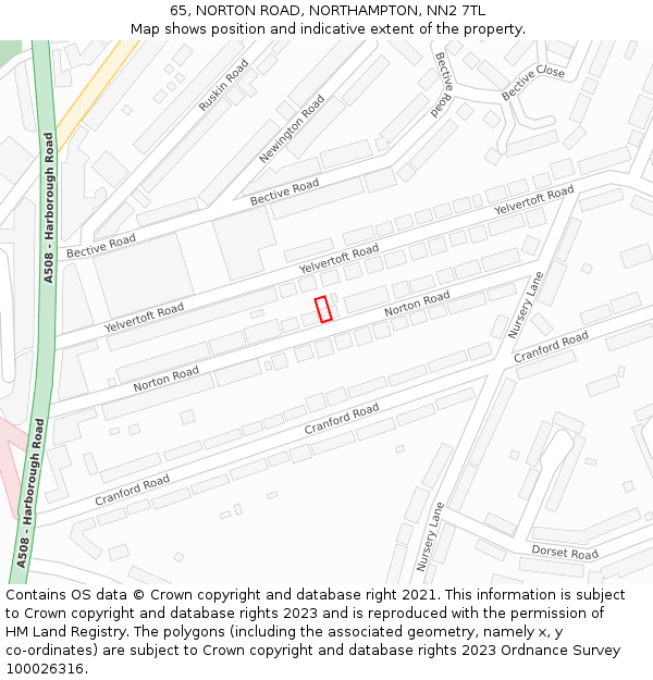 65, NORTON ROAD, NORTHAMPTON, NN2 7TL: Location map and indicative extent of plot